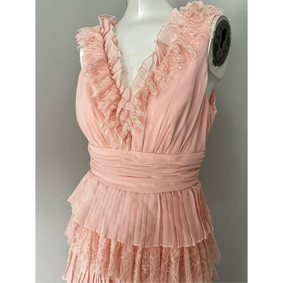 NWT Mac Duggal Sleeveless Chiffon V Neck Tiered Ruffle Dress Dusty Pink Size 2 - Picture 3 of 7